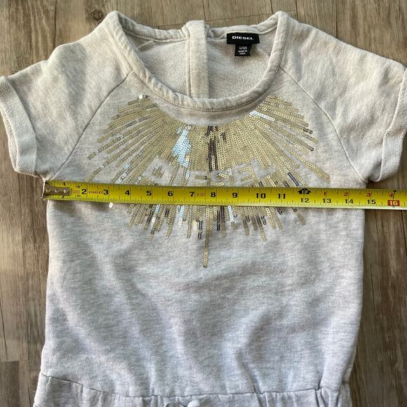 Diesel Girls Grey Sequin Logo Romper One-Piece Shorts Size Large 12 Short Sleeve - Picture 7 of 10